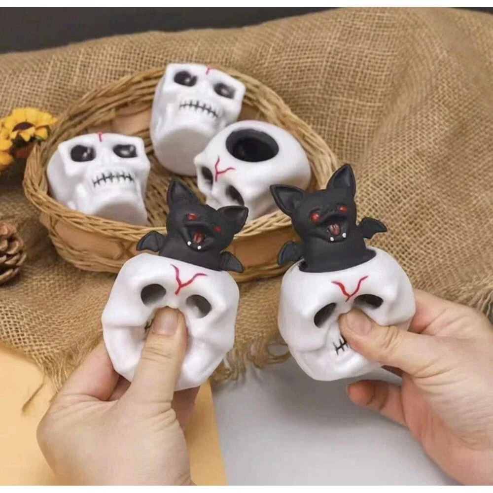 3 Pack Halloween Skull Pop Up Fidget Squishy Squeeze Stress Toys NEW